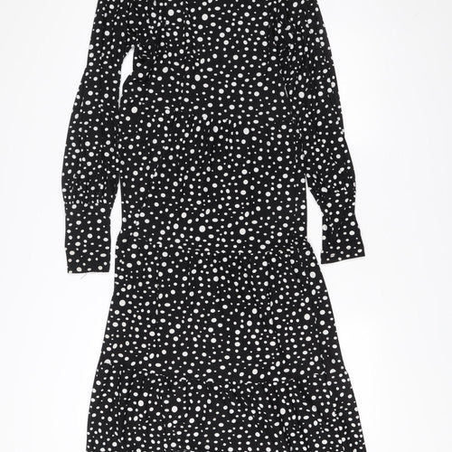 Oasis Womens Black Polka Dot A-Line Knee Length Dress Size 12