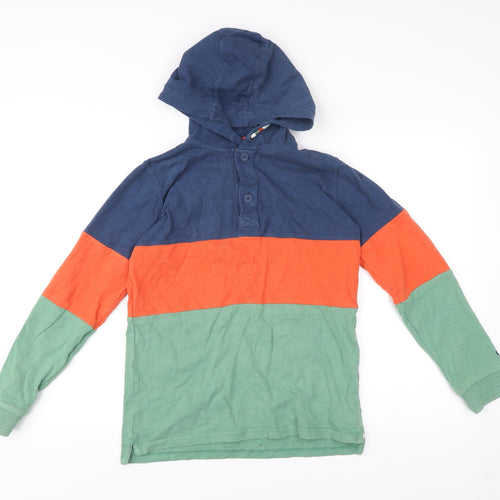 FatFace Boys Blue Green Orange Henley Hoodie 12-13 Years Colourblock Cotton
