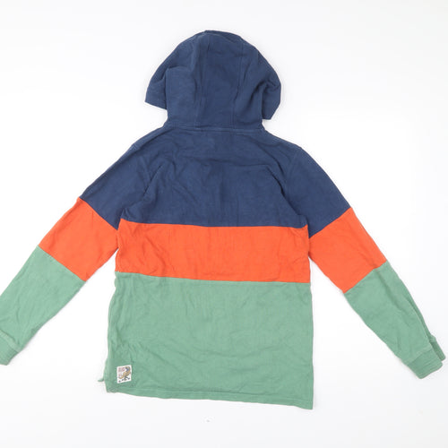 FatFace Boys Blue Green Orange Henley Hoodie 12-13 Years Colourblock Cotton