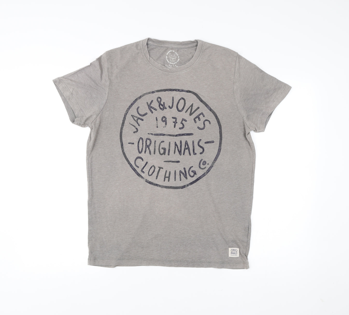 Jack & Jones Men’s Grey Graphic Print T-Shirt Size L Crew Neck