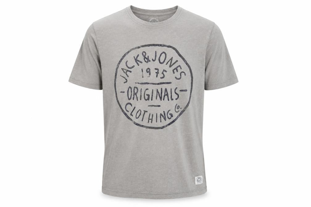 Jack & Jones Men’s Grey Graphic Print T-Shirt Size L Crew Neck