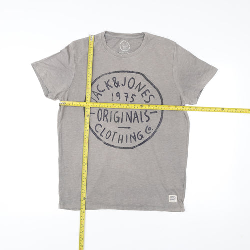 Jack & Jones Men’s Grey Graphic Print T-Shirt Size L Crew Neck