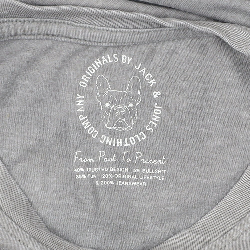 Jack & Jones Men’s Grey Graphic Print T-Shirt Size L Crew Neck