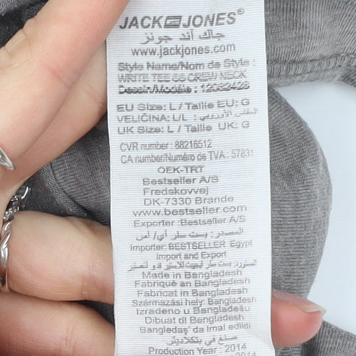 Jack & Jones Men’s Grey Graphic Print T-Shirt Size L Crew Neck