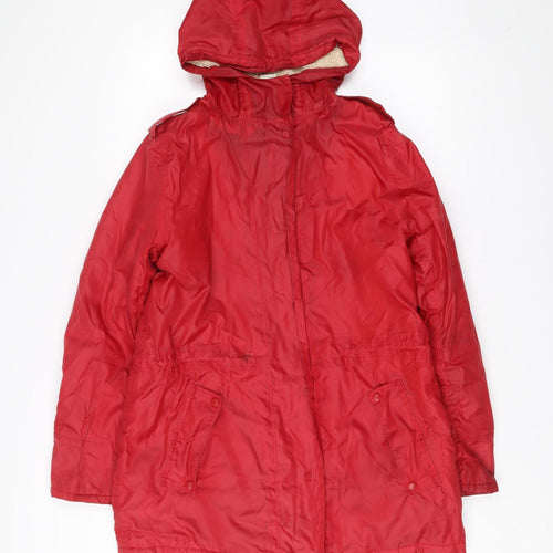 Cotton Traders Womens Red Size 12 Polyester Hooded Parka Coat