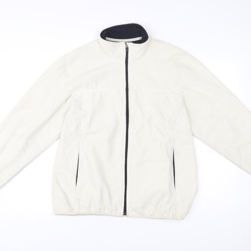Lands' End Women Ivory Fleece Full Zip Jacket Size 16 Regular