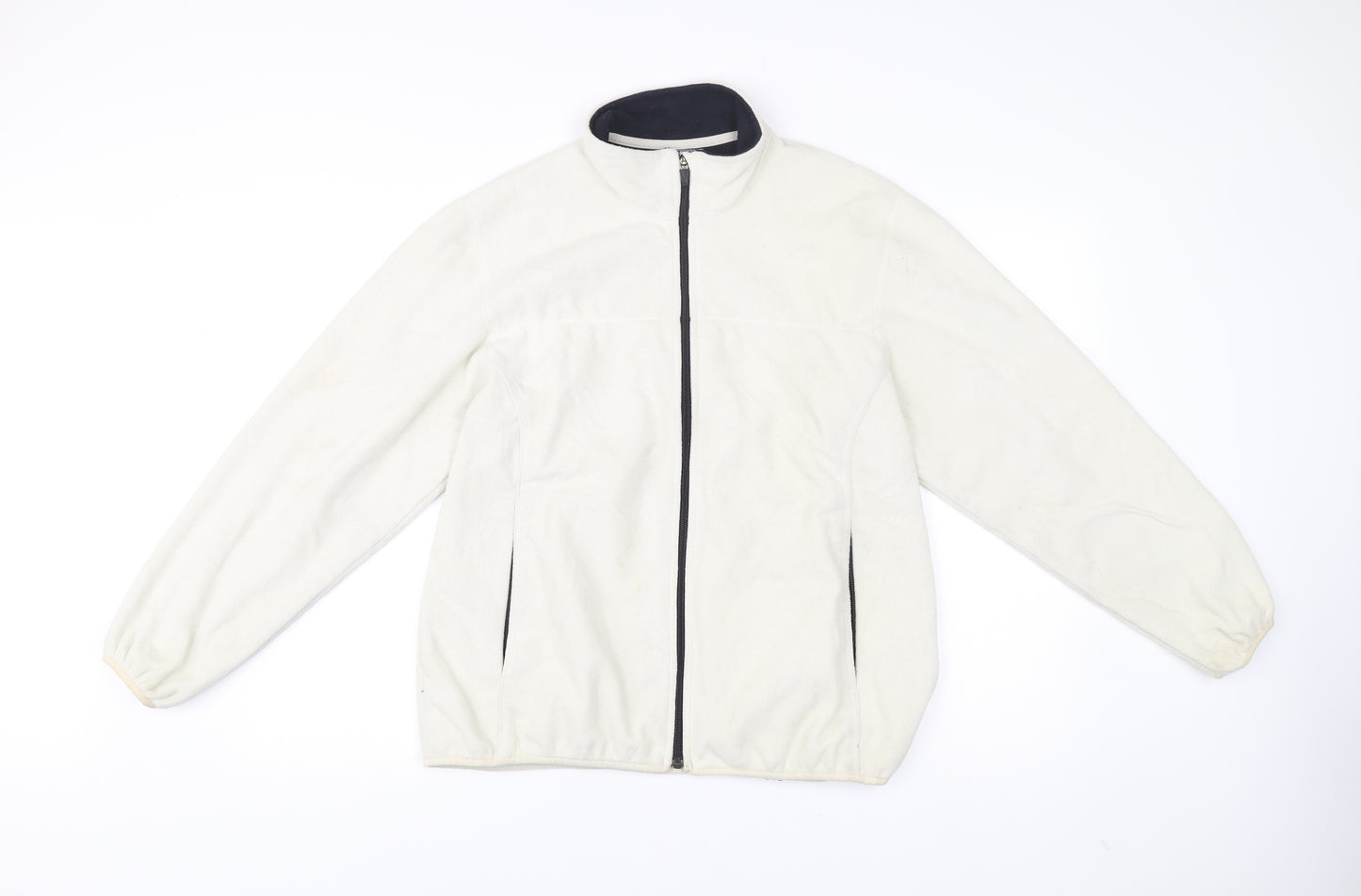 Lands' End Women Ivory Fleece Full Zip Jacket Size 16 Regular