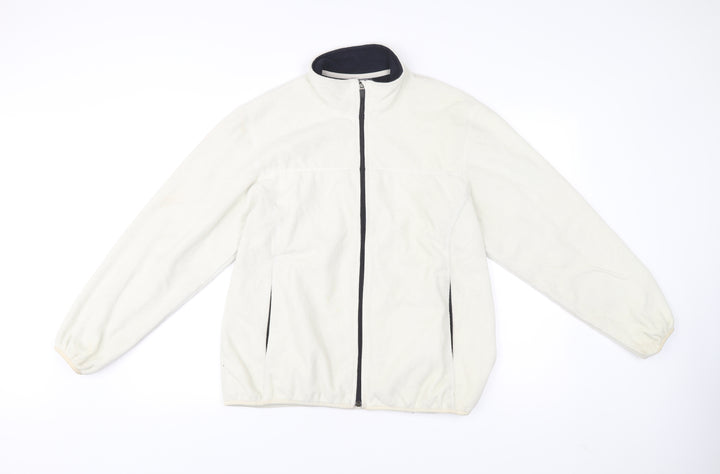 Lands' End Women Ivory Fleece Full Zip Jacket Size 16 Regular