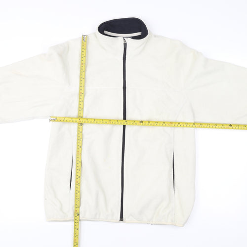 Lands' End Women Ivory Fleece Full Zip Jacket Size 16 Regular
