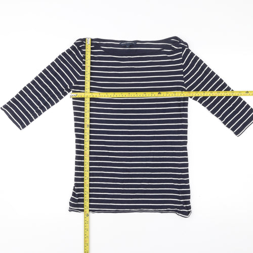 French Connection Women Blue Striped 3/4 Sleeve Boat Neck T-Shirt L