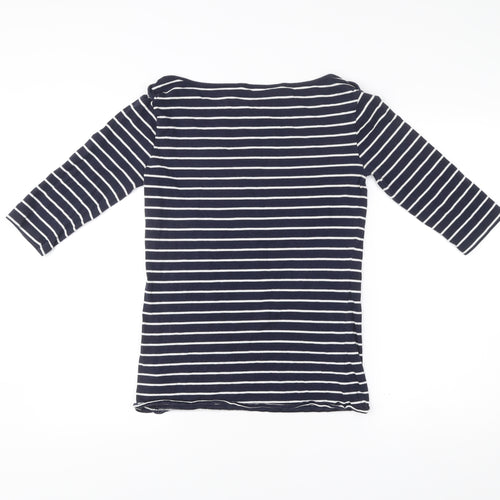 French Connection Women Blue Striped 3/4 Sleeve Boat Neck T-Shirt L