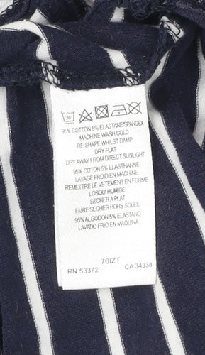 French Connection Women Blue Striped 3/4 Sleeve Boat Neck T-Shirt L