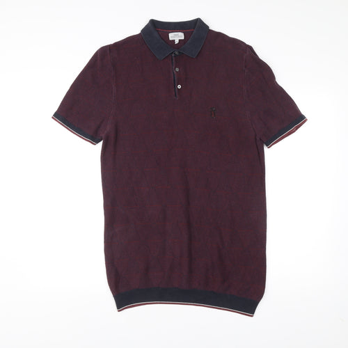 Next Men’s Red Geometric Knit Polo Shirt Size M Short Sleeve