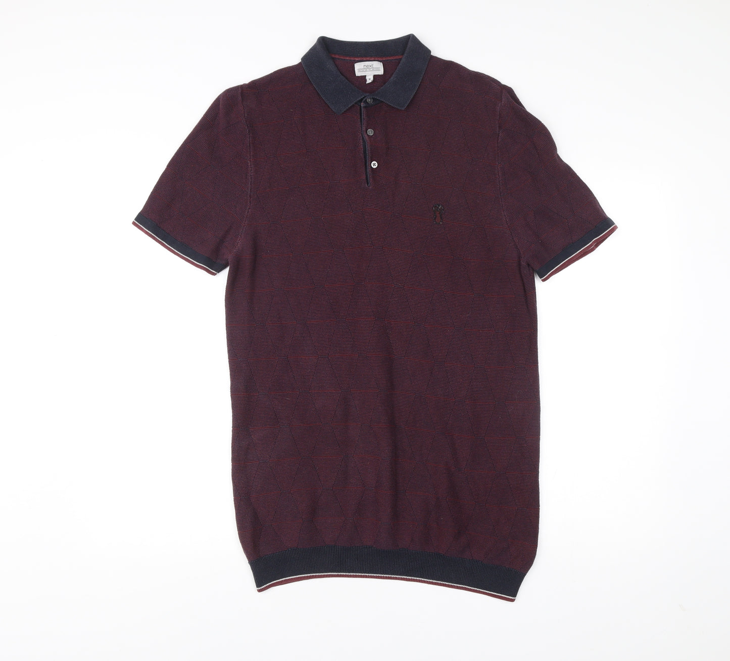 Next Men’s Red Geometric Knit Polo Shirt Size M Short Sleeve