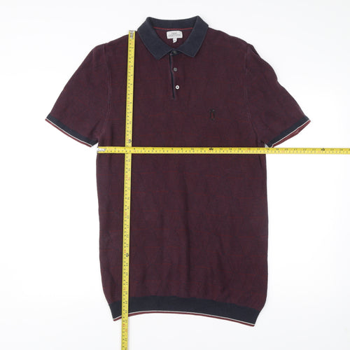 Next Men’s Red Geometric Knit Polo Shirt Size M Short Sleeve