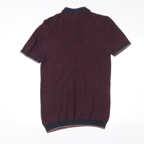 Next Men’s Red Geometric Knit Polo Shirt Size M Short Sleeve