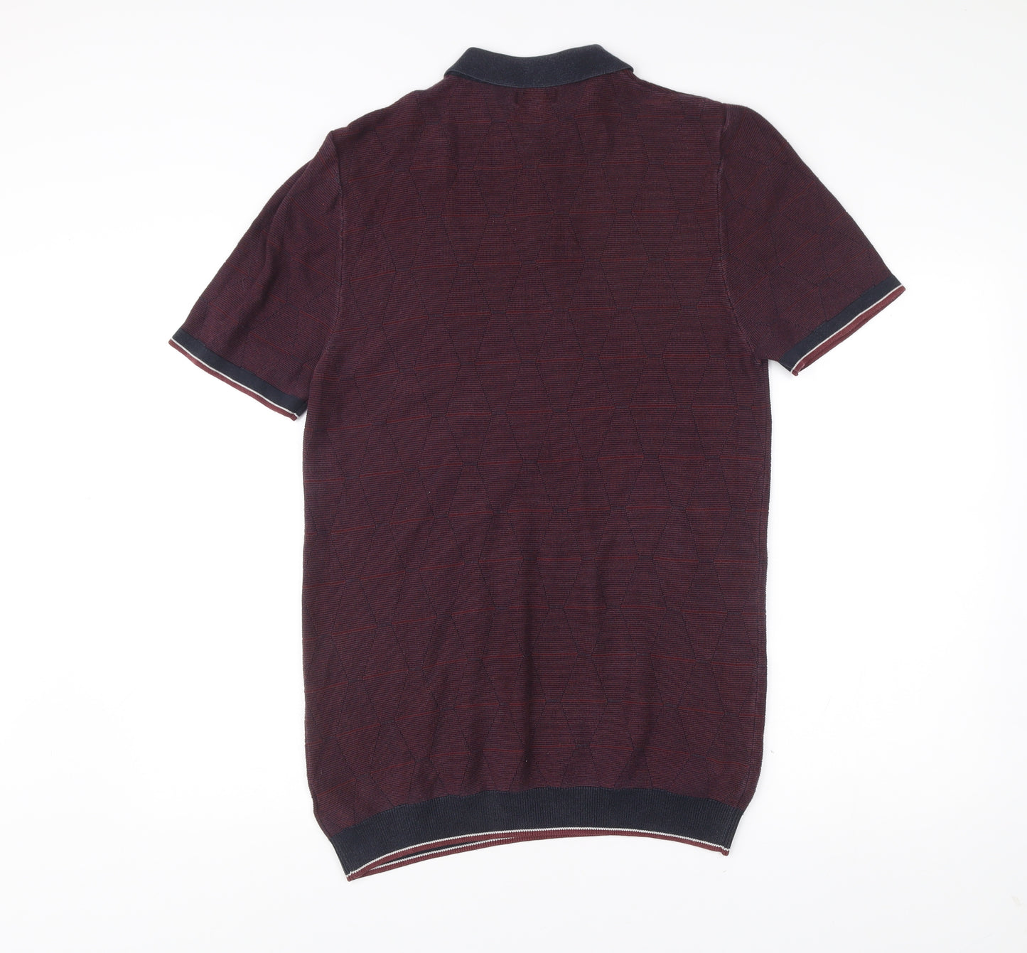 Next Men’s Red Geometric Knit Polo Shirt Size M Short Sleeve