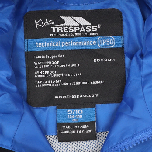 Trespass Boys Blue Waterproof Rain Coat Jacket 9-10 Years Hooded