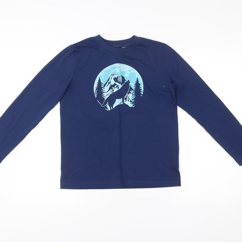 Lands' End Boys Blue Long Sleeve Wolf Graphic T-Shirt Size 14 Years