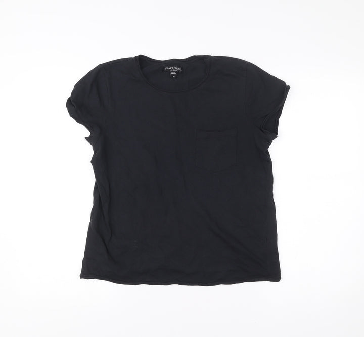 Brave Soul Womens Black Cotton Basic Short Sleeve T-Shirt M
