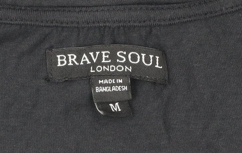 Brave Soul Womens Black Cotton Basic Short Sleeve T-Shirt M