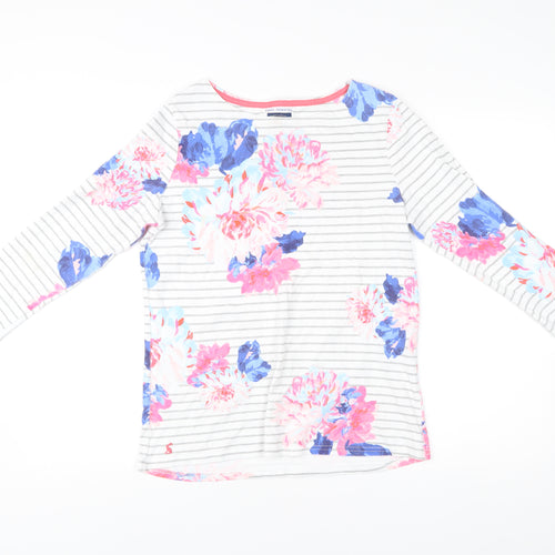 Joules Womens Multicoloured Floral Stripe Cotton 3/4 Sleeve T-Shirt UK 12