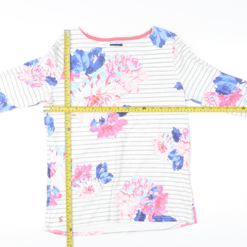 Joules Womens Multicoloured Floral Stripe Cotton 3/4 Sleeve T-Shirt UK 12
