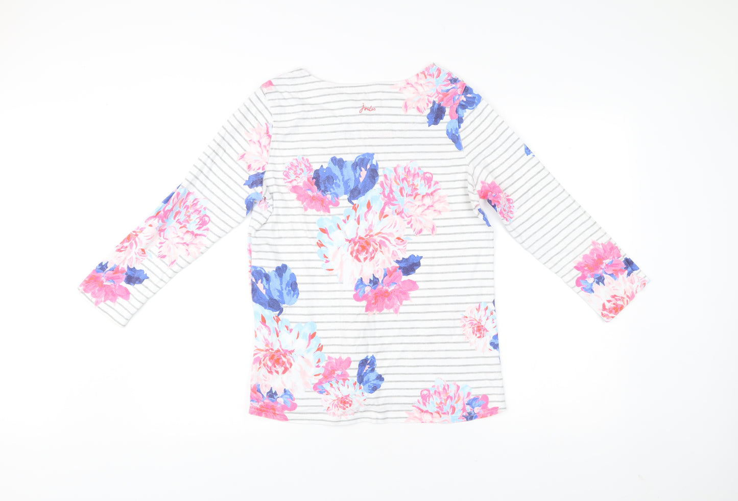 Joules Womens Multicoloured Floral Stripe Cotton 3/4 Sleeve T-Shirt UK 12