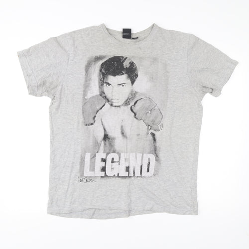Celebrity Icons Men’s Grey Boxing Legend Graphic T-Shirt Size L