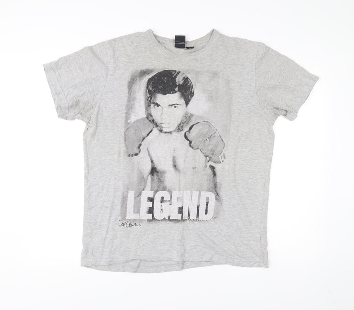 Celebrity Icons Men’s Grey Boxing Legend Graphic T-Shirt Size L