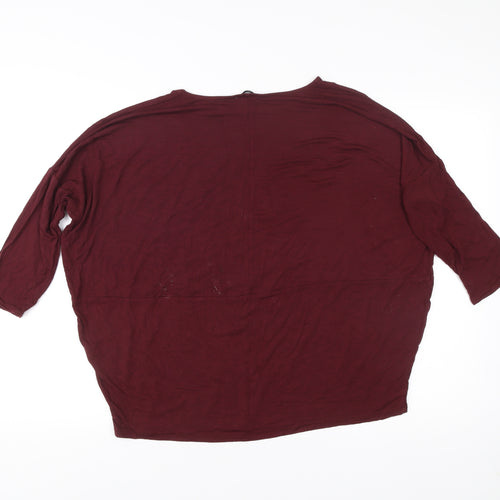 Zara Women Red Tunic Style 3/4 Sleeve Relaxed Fit Top Size 4