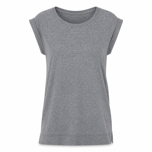 Front view of Topshop women’s grey, size UK 8, sleeveless crew neck jersey t-shirt