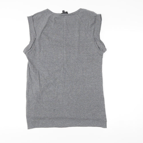 Topshop Womens Grey Size 8 Sleeveless Crew Neck Jersey T-Shirt