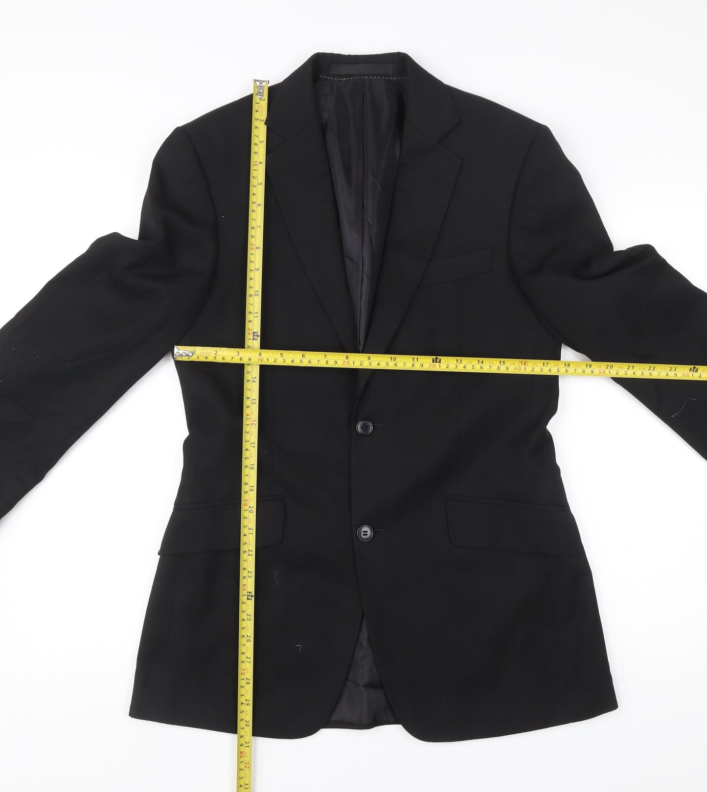 Dehavilland Men's Black Blazer Jacket 36R Long Regular Fit Two Button