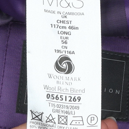 Marks and Spencer Men’s Grey Wool Blend Tailored Fit 46L Blazer Jacket