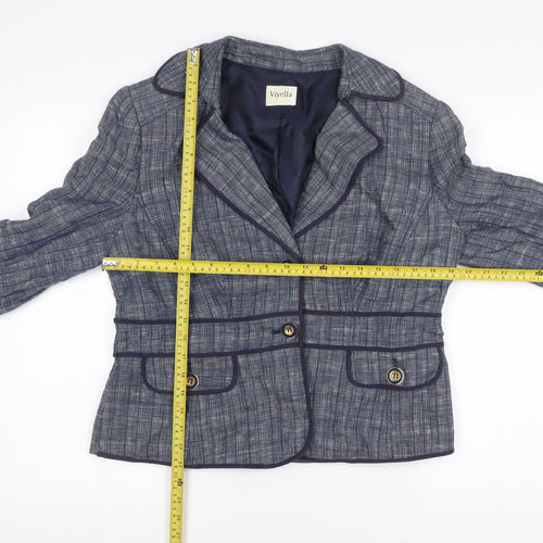 Viyella Womens Blue Linen Blazer Jacket Size 14 Check Buttoned