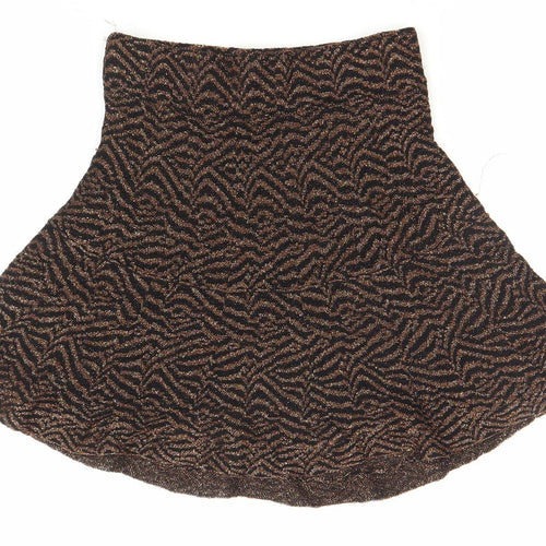 Zara Women Black Brown Animal Print Knit A-Line Skirt Size S