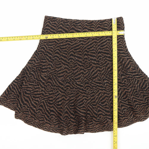 Zara Women Black Brown Animal Print Knit A-Line Skirt Size S