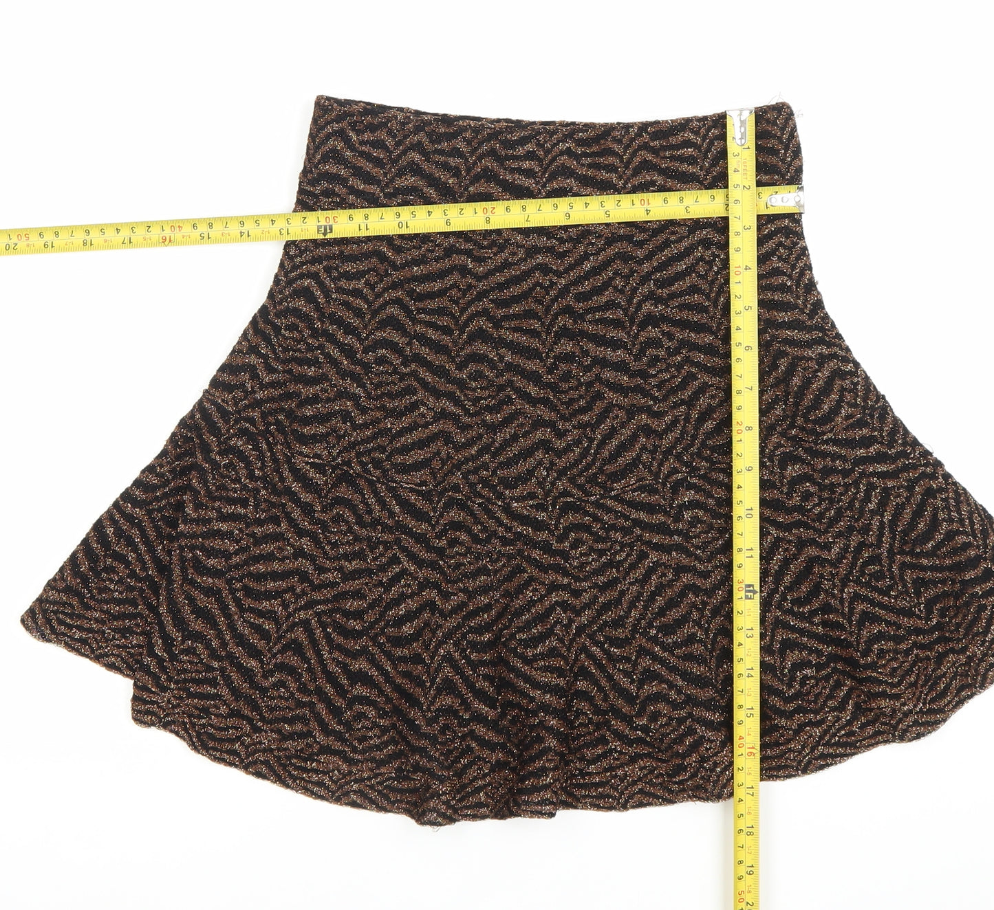 Zara Women Black Brown Animal Print Knit A-Line Skirt Size S