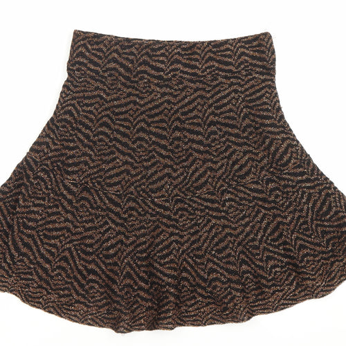 Zara Women Black Brown Animal Print Knit A-Line Skirt Size S
