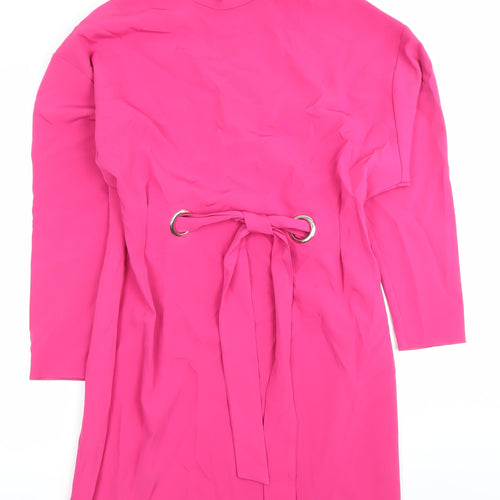 Michelle Keegan Women’s Pink Shift Dress Size 16 High Neck Belted