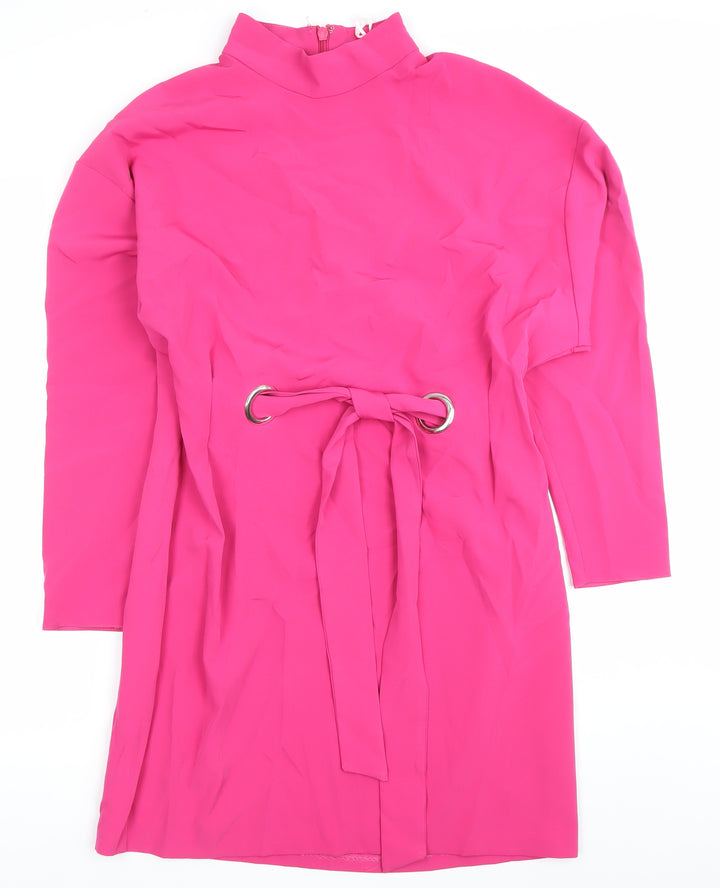 Michelle Keegan Women’s Pink Shift Dress Size 16 High Neck Belted
