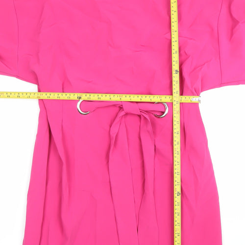 Michelle Keegan Women’s Pink Shift Dress Size 16 High Neck Belted