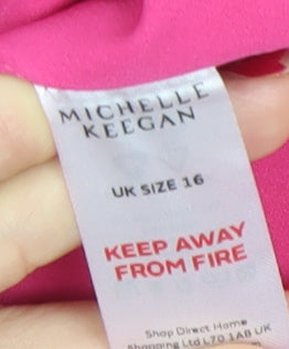 Michelle Keegan Women’s Pink Shift Dress Size 16 High Neck Belted