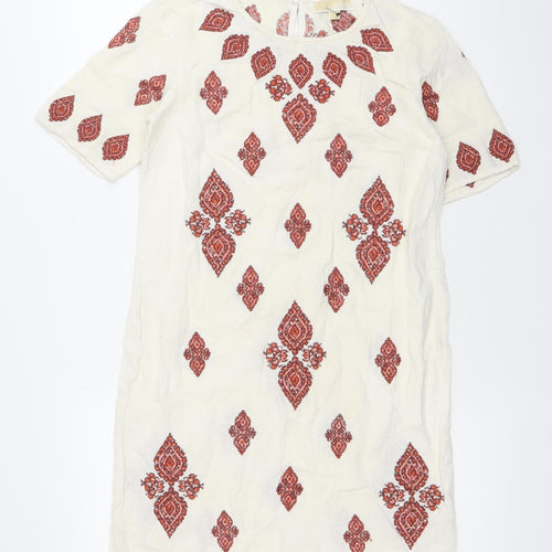 Michael Kors Women Ivory Embroidered Cotton Shift Dress Size 2