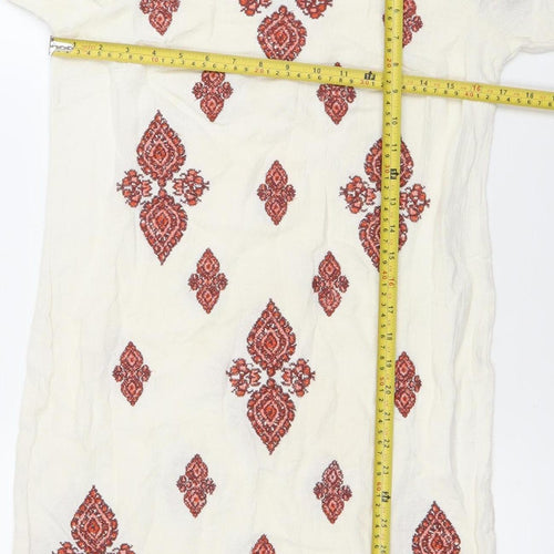 Michael Kors Women Ivory Embroidered Cotton Shift Dress Size 2