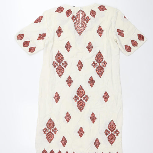 Michael Kors Women Ivory Embroidered Cotton Shift Dress Size 2