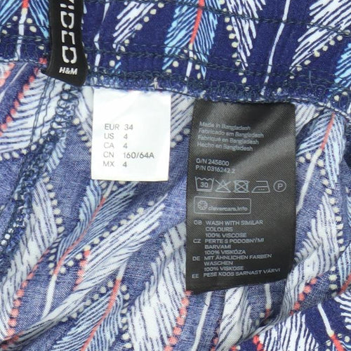 H&M Divided Womens Blue Geometric Harem Trousers Size 8 Viscose