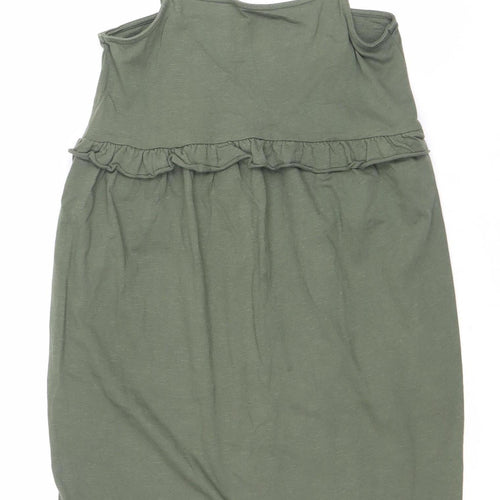 ASOS Women’s Green Cotton Mini Slip Dress Size 10 Ruffle Strappy