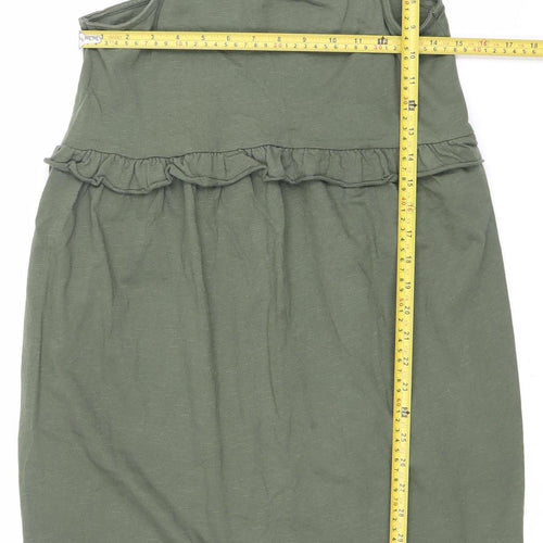 ASOS Women’s Green Cotton Mini Slip Dress Size 10 Ruffle Strappy